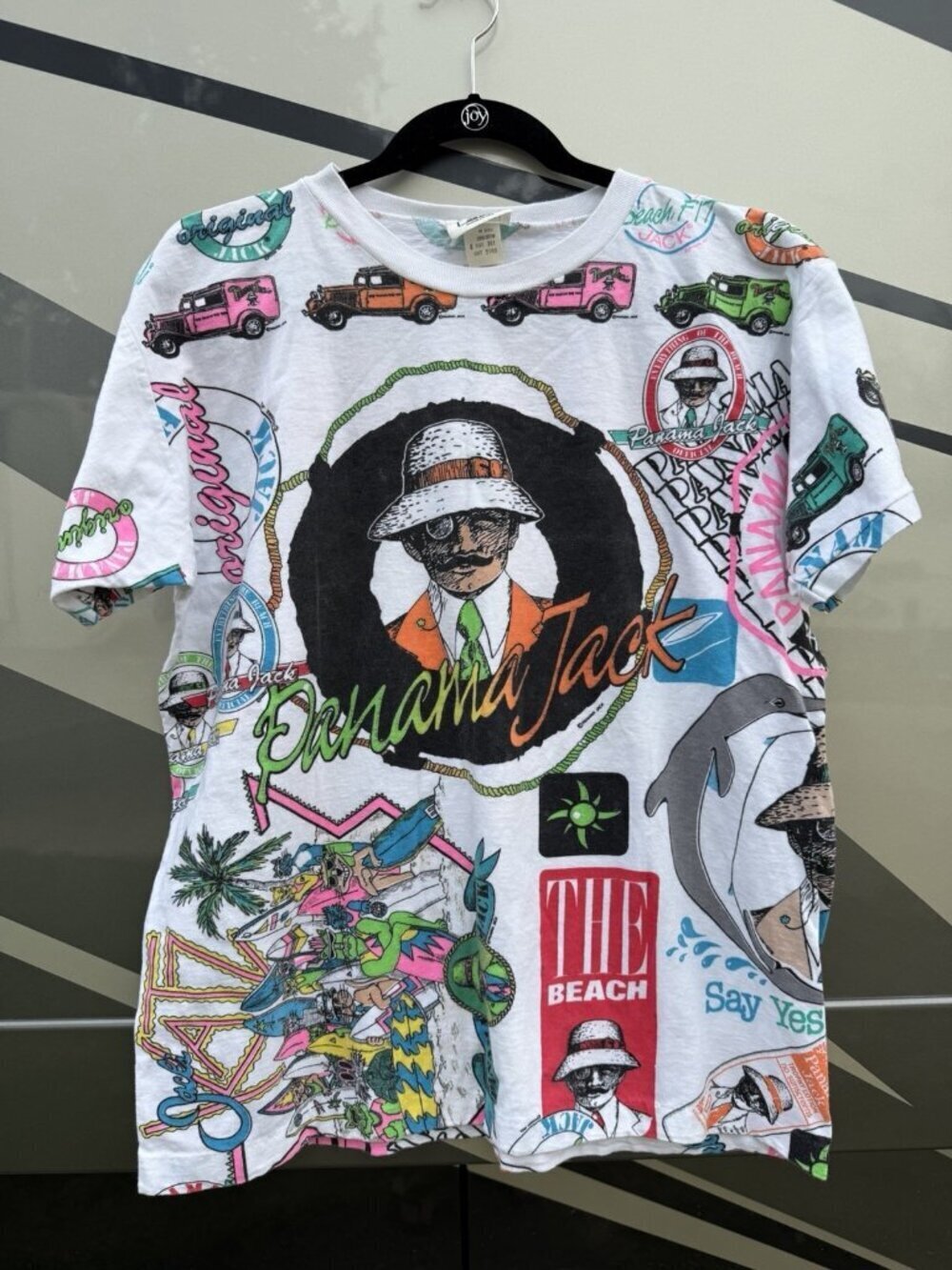 Vintage 80s RARE Panama Jack all over neon graphic beach streetwear tshirt OS